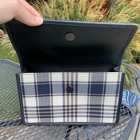 NWT Coach Turner Flap Crossbody Bag (Navy/Garden Plaid) - Picture 6 of 7